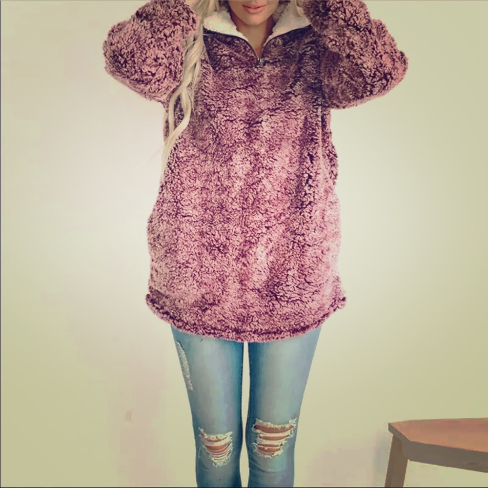 Women Sherpa Pullover Winter Fleece Fluffy Sweater